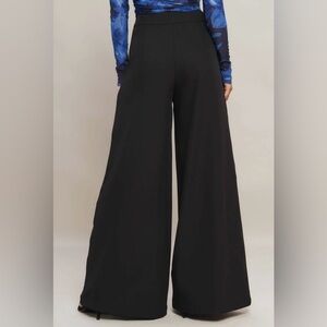 Wide Leg Black Palazzo Pants with Contrast Stitching